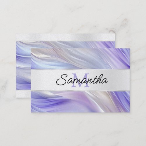 Glam Purple Blue Pearl Swirls Monogram Business Card