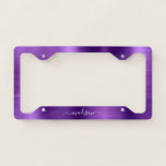 Glam Purple Brushed Metallic Foil Monogram Script License Plate Frame<br><div class="desc">Modern Glam Purple Brushed Metal Metallic Foil Monogram Girly Script License Plate Frame</div>