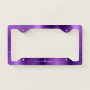 Glam Purple Brushed Metallic Foil Monogram Script License Plate Frame