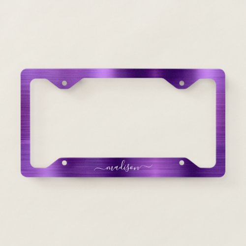 Glam Purple Brushed Metallic Foil Monogram Script License Plate Frame