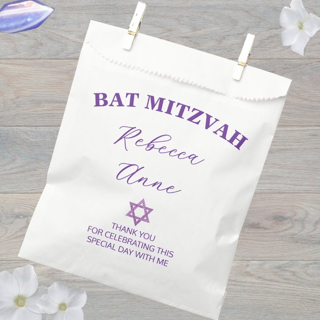 Glam Purple Chic Thank You Bat Mitzvah Party Favor Bag (Custom Bat Mitzvah favor bags that are easy to personalize)