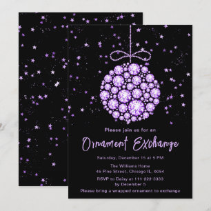 Glam Purple Christmas Ornament Exchange Invitation