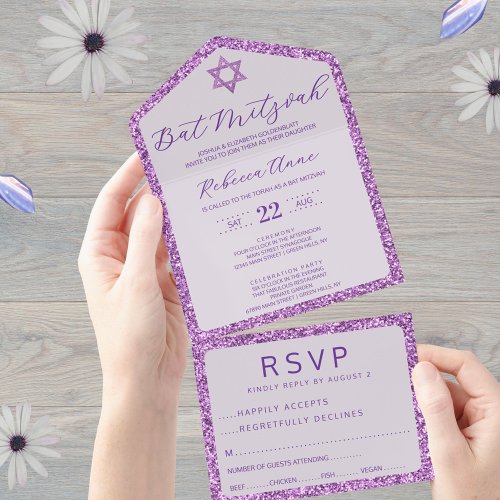Glam Purple Classic Elegant Bat Mitzvah RSVP