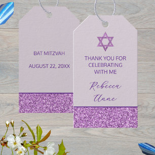 Glam Purple Cute Thank You Bat Mitzvah Party Gift Tags