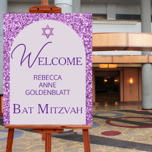 Glam Purple Elegant Chic Bat Mitzvah Welcome Poster