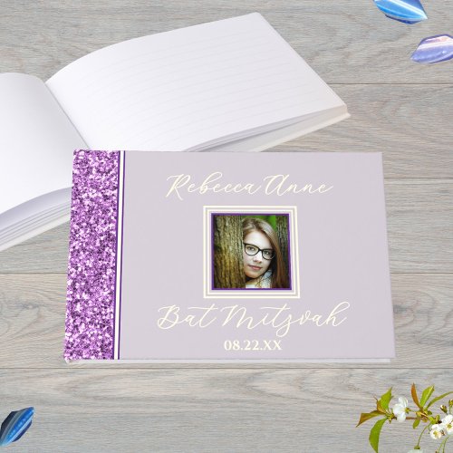 Glam Purple Elegant Photo Bat Mitzvah Gold