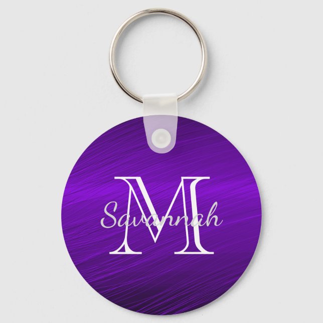 Glam Purple Faux Metal Monogram Keychain (Front)