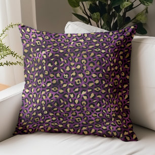 Glam Purple Foil Gold Black Leopard Spots Pattern Throw Pillow