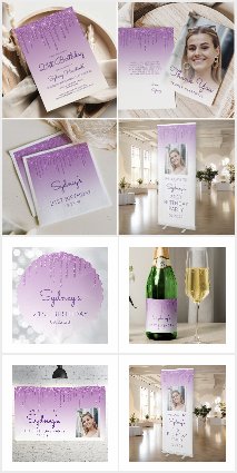 Glam Purple Glitter Drips 21st Birthday Party