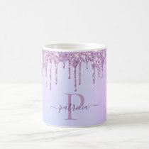 Glam Purple Glitter Drips Elegant Monogram Coffee Mug