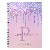 Glam Purple Glitter Drips Elegant Monogram Noteboo Notebook