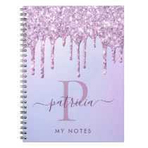 Glam Purple Glitter Drips Elegant Monogram Notebook