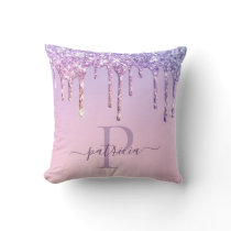 Glam Purple Glitter Drips Elegant Monogram  Throw  Throw Pillow