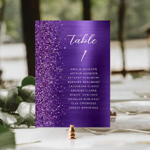 Glam Purple Glitter Metallic Script Wedding Table Number