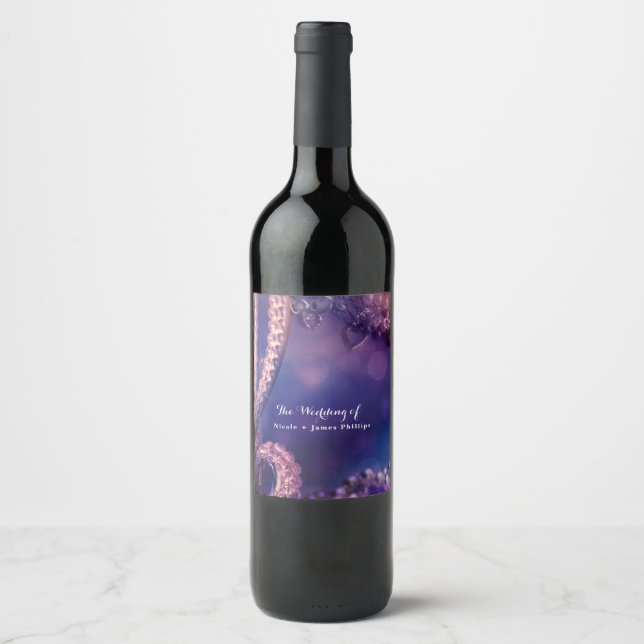 Glam Purple Glow Chic Glamour Party Wine Labels (Front)