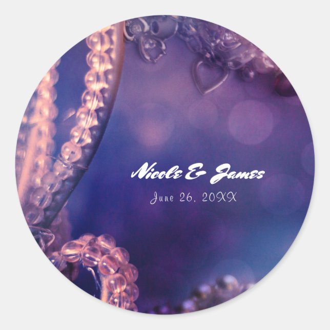 Glam Purple Glow Chic Glamour Pearls Party Favor Classic Round Sticker (Front)