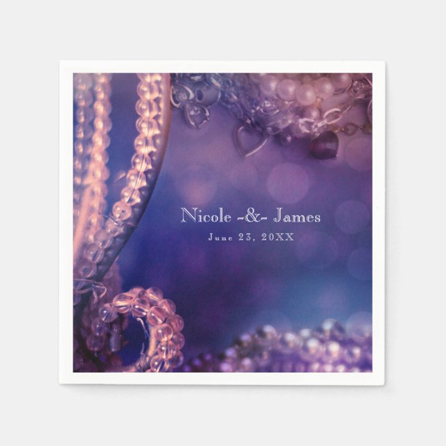 Glam Purple Glow Chic Glamour Pearls Party Napkins (Front)
