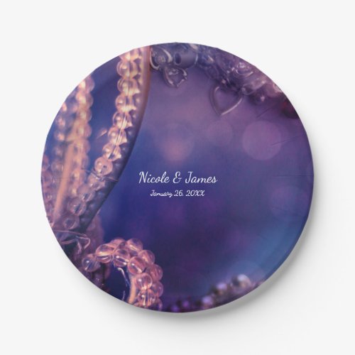 Glam Purple Glow Chic Glamour Pearls Party Paper Plates