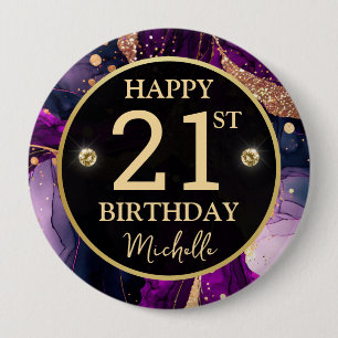 Glam Purple Gold Agate Birthday Button