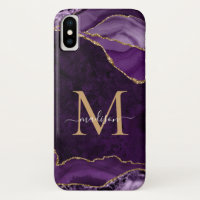 Glam Purple Gold Glitter Agate Gemstone Monogram