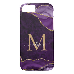 Glam Purple Gold Glitter Agate Gemstone Monogram iPhone 8/7 Case
