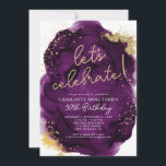 Glam Purple Gold Glitter Alcohol Ink Birthday Invitation<br><div class="desc">Modern Elegant Glam Purple Violet Gold Glitter Sparkle Confetti Alcohol Ink Watercolor Splash Smudge Let's Celebrate Party Birthday Invitation</div>