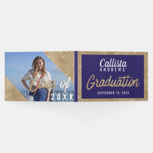 Glam Purple Gold Glitter Border Photo Graduation Guest Book