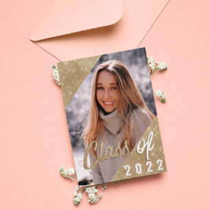 Glam Purple Gold Glitter Border Photo Graduation Invitation