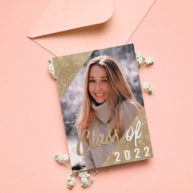 Glam Purple Gold Glitter Border Photo Graduation Invitation (Creator Uploaded)