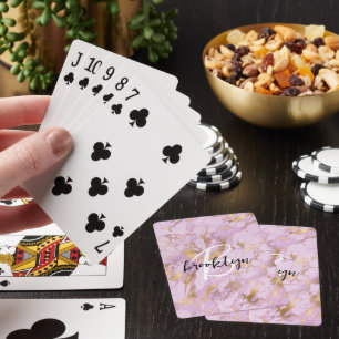 Glam Purple Gold Marble Script Monogram Poker Cards