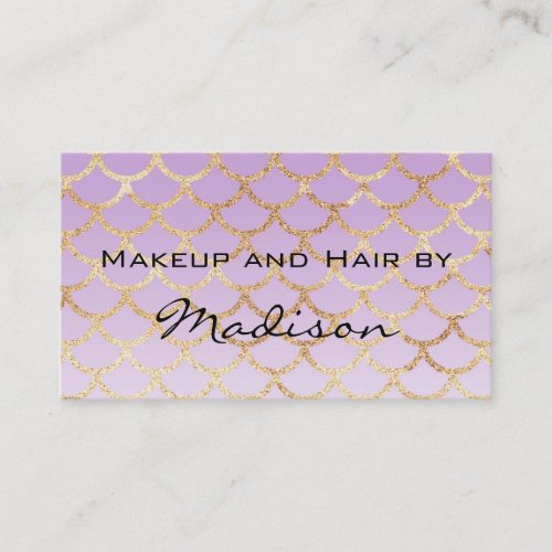 Glam Purple  Gold Mermaid Glitter Makeup Artist Business Card