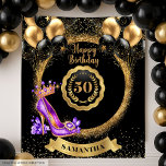 Glam Purple High Heels Gold 50th Birthday Party Tapestry<br><div class="desc">✨ Celebrate in true glamour with this Gold High Heels 50th Birthday Backdrop, designed in chic black and gold with glitter balloons and sparkle accents. Perfect as a party photo booth backdrop, dessert table banner, or elegant wall décor, this design adds instant luxury to your milestone celebration. Featuring dazzling gold...</div>