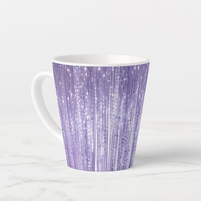 Glam Purple Lavender Tinsel Stripes Christmas Latte Mug (Left Angle)