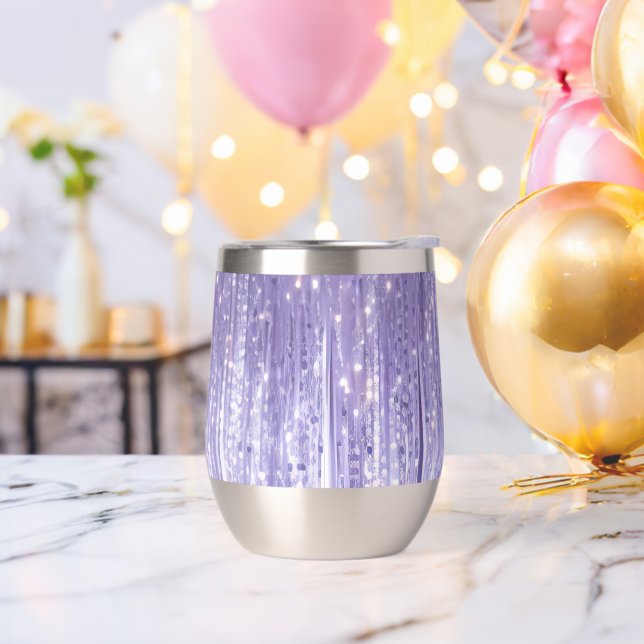Glam Purple Lavender Tinsel Stripes Christmas Thermal Wine Tumbler (Bachelor Party)