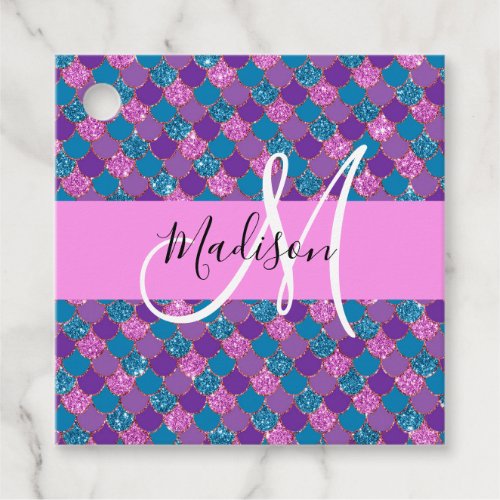 Glam Purple Mermaid Glitter Sparkles Monogram Name Favor Tags