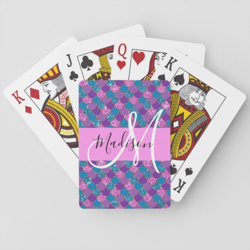 Glam Purple Mermaid Glitter Sparkles Monogram Name Poker Cards