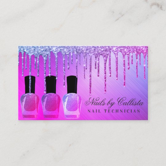 Glam Purple Metallic Glitter Drips Nail Polish Business Card | Zazzle.com
