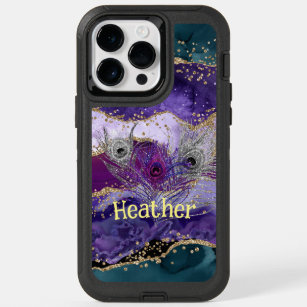 Glam Purple Peacock Agate Feathered OtterBox iPhone 14 Pro Max Case