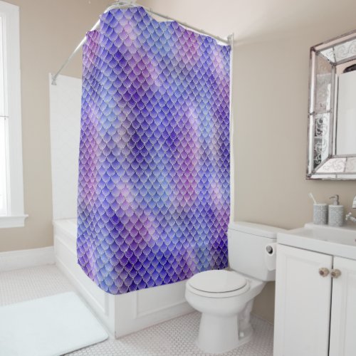 Glam Purple Pink Faux Glitter Mermaid Scales Shower Curtain