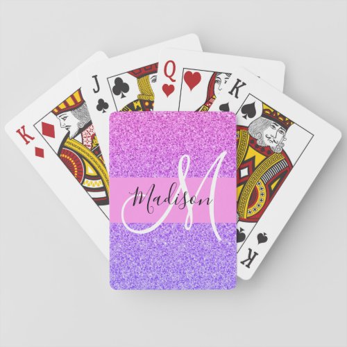Glam Purple Pink Glitter Sparkle Gradient Monogram Playing Cards
