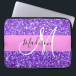 Glam Purple & Pink Glitter Sparkle Monogram Name Laptop Sleeve<br><div class="desc">Glam purple and pink glitter sparkles white monogram name and initial laptop sleeve. Your custom name and monogram are written in an elegant hand lettered script with a pink background. You can change the text color and font style and size using the customize option. A perfect birthday or Christmas gift!...</div>