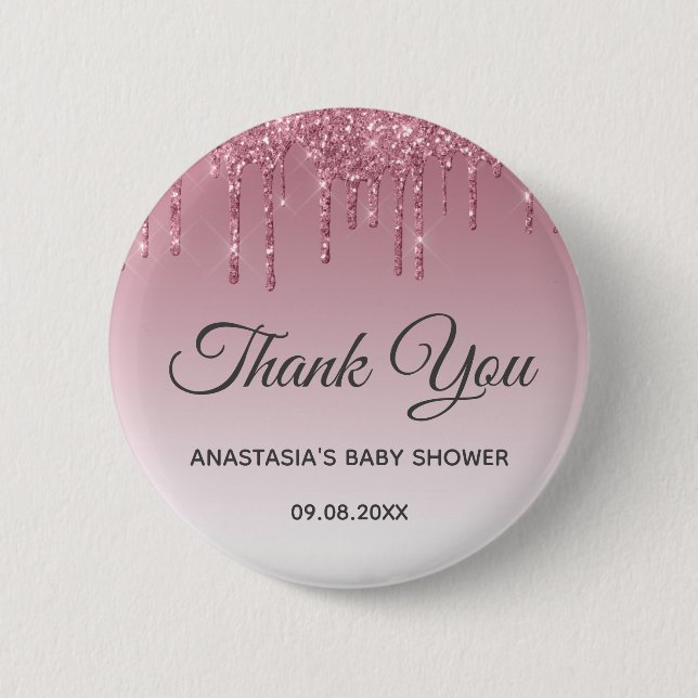 Glam Purple Pink Rose Gold Thank You Baby Shower Button (Front)