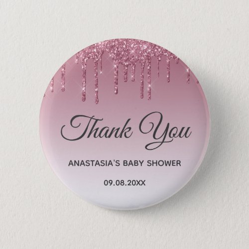 Glam Purple Pink Rose Gold Thank You Baby Shower Button