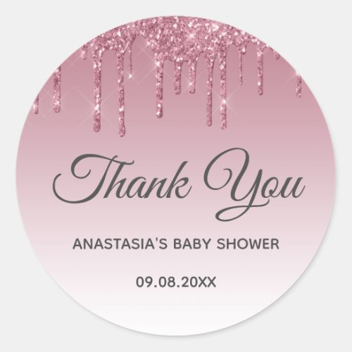 Glam Purple Pink Rose Gold Thank You Baby Shower Classic Round Sticker