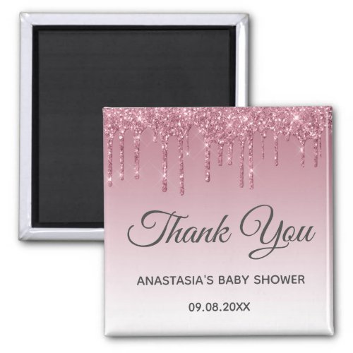 Glam Purple Pink Rose Gold Thank You Baby Shower Magnet