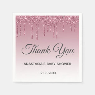 Glam Purple Pink Rose Gold Thank You Baby Shower Napkins