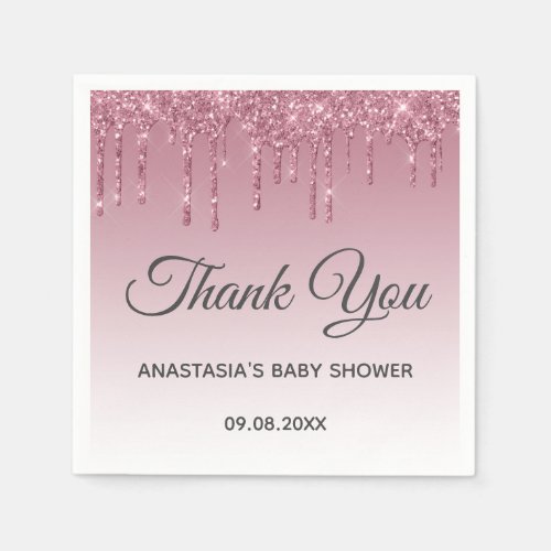Glam Purple Pink Rose Gold Thank You Baby Shower Napkins