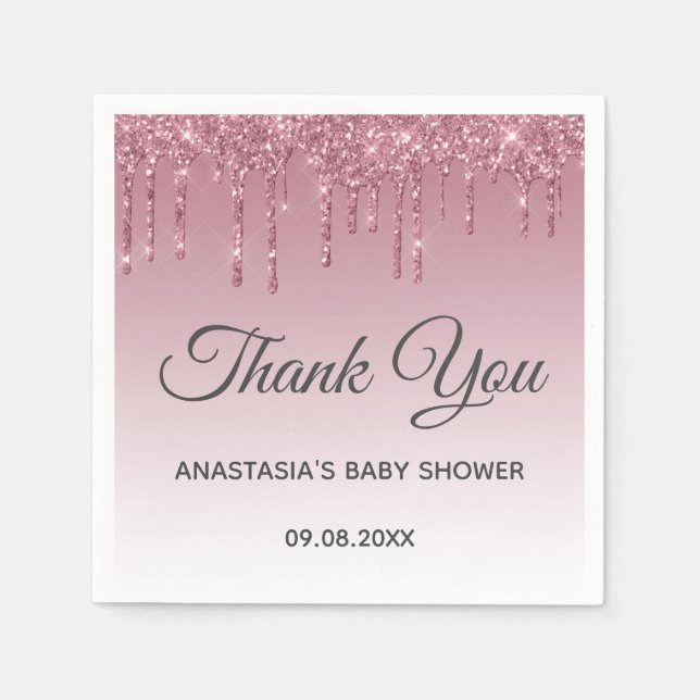 Glam Purple Pink Rose Gold Thank You Baby Shower Napkins (Front)