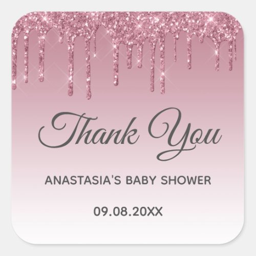 Glam Purple Pink Rose Gold Thank You Baby Shower Square Sticker