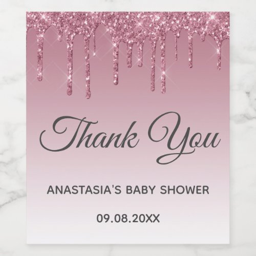 Glam Purple Pink Rose Gold Thank You Baby Shower Wine Label